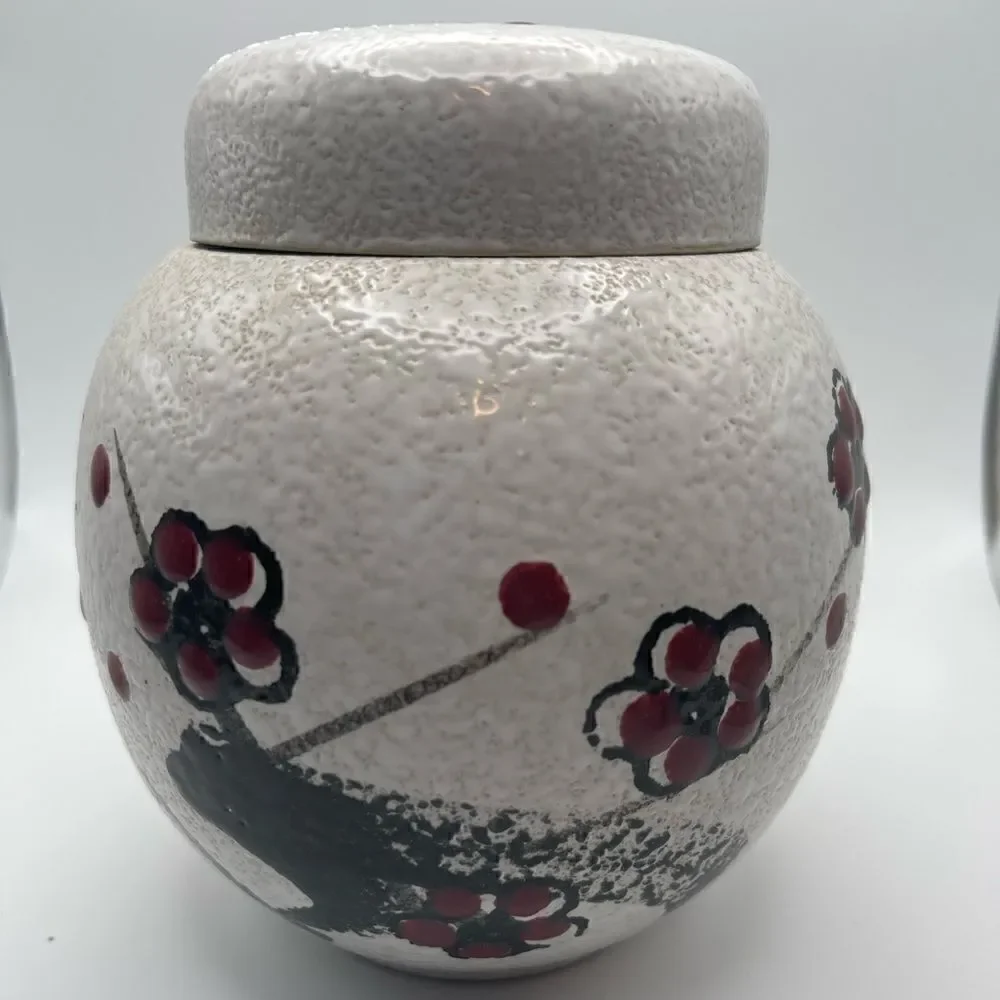 White Red Black Ginger Jar Vintage
